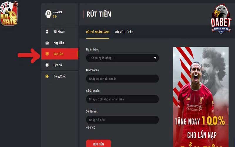 Rút Tiền Dabet Nhanh Chóng, An Toàn Chỉ Trong Vài Phút!