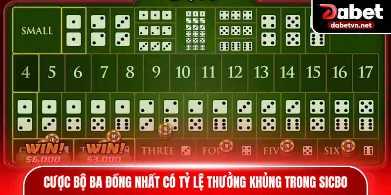 Cược bộ ba đồng nhất có tỷ lệ thưởng khủng trong Sic Bo